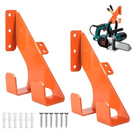 KETEBAIYI Chainsaw Hanger, Heavy Duty Chain Saw Stand 3-in-1 Wall Mount with Accessory Tool Hooks for Garage Shed Organizer Storage, Includes Mounting Hardware (2 Pack)
