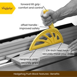 The Hedgehog Push Block For Table Saws, Router Tables, and Jointers - Offset Handle Push Stick