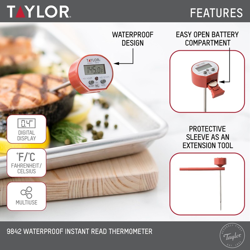 Taylor Waterproof Digital Instant Read Thermometer For Cooking, BBQ, Grilling,