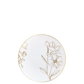 EcoQuality 6" inch Round White Plastic Plates with Gold Floral Antique Design - Disposable China Like Party Plates, Heavy Duty Dessert Plates, Salad Plate, Dinners, Wedding, Serveware (40 PACK)