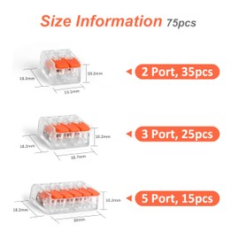 FullFun 75 Pcs Lever Wire Nuts Connectors, Compact Splicing Wire Connector Push-in, Electrical Connectors Assortment Kit for Quick Connect 24-12 AWG, 2 Port, 3 Port, 5 Port