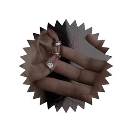 Aneneiceera Vintage Layered Ear Cuff Earrings Silver Chunky Circle Ring Cuff Earrings Wide Hoop Cuff Fake Helix Ear Cuffs Earrings Jewellery for Women and Girls, Zinc