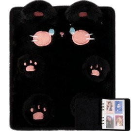 WAYUTO Plush Photocard Binder Kpop Photocard Album with 20Pcs Inner Pages 2x3" Photo Card Holder Cute A6 Photo Album 4-Pocket Detachable Kpop Star Card Holder Black
