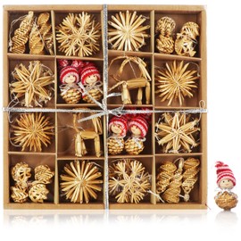 com-four® Christmas Tree Decoration - Straw Star Christmas Tree Decoration in Various Designs