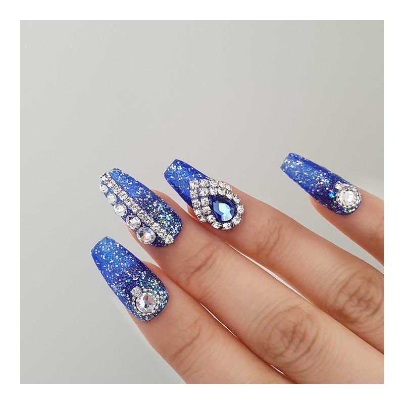 Blue Sapphire Handmade Nail Tips - Long Oval / 블루