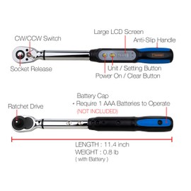 Summit Tools 3/8 inch Digital Torque Wrench, 2.21-44.24 ft-lbs Torque Range, Compact Size, Socket Set, Measure Peak Torque, Calibrated (DPS3-060CN-S)