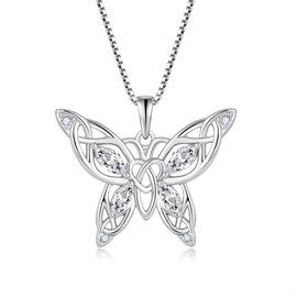 Veshon Birthstone Butterfly Necklace 925 Sterling Silver Celtic Knot Diamond for April Butterfly Pendant Birthday Christmas Jewelry for Women