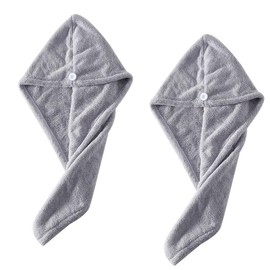 2 Packs Microfiber Hair Towel Wrap for Women Super Absorbent Quick Dry Hair Turban for Drying Curly, Long & Thick Hair (Grey, 25x65cm)