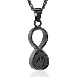 Pet Paw Print Infinity Cremation Jewelry Urn Necklace for Ashes for Dog/Cat Memorial Pendant (Black -Paw)