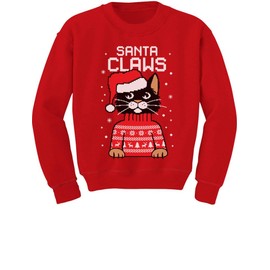 Tstars Santa Claws Sweatshirt Toddler Youth Kids Cat Ugly Christmas Sweater Style Small Red