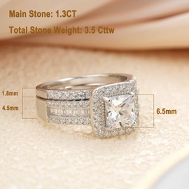 Blongme 3.5CT Bridal Ring Sets Princess Cut 925 Sterling Silver AAAAA CZ Engagement Rings Promise Rings for Her Wedding Ring Set for Women Size 5-10, Stone, Cubic Zirconia