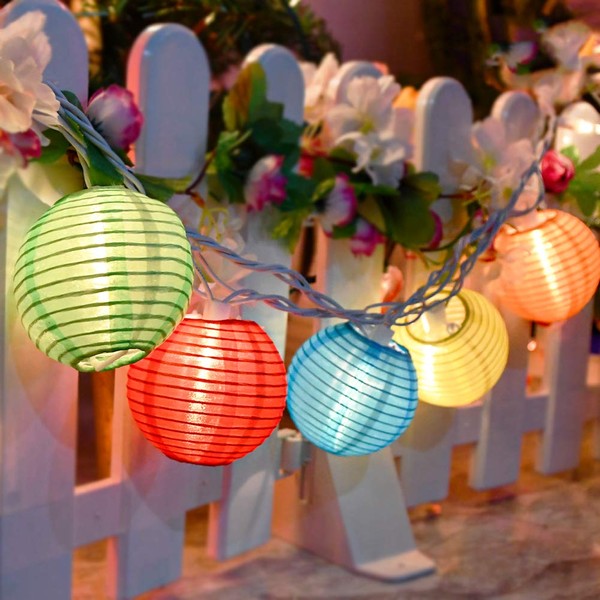 GOOTHY 8.5Ft Multicolor Lantern String Lights Outdoor Plug in, Connectable Decorative Lights with 10 Mini Colorful Lanterns(Extra 4 Spare Bulb) Hanging Lanterns Lights for Bedroom Bistro Garden Party