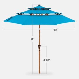 Best Choice Products 10ft 3-Tier Solar Patio Market Umbrella, Outdoor Sun Shade for Backyard, Deck, Poolside, Table w/Woodgrain Pattern, LED Lights, Tilt Adjustment - Sky Blue