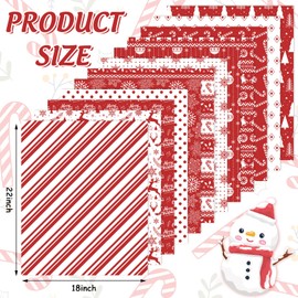 Whaline 12Pcs Christmas Cotton Fabric Bundles White Red Xmas Tree Snowflake Reindeer Printed Fat Quarters Holiday Sewing Fabrics for DIY Handmade Crafting, 18 x 22 Inch