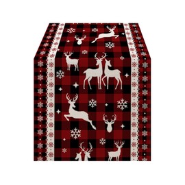 Lslandmood Christmas Table Runner Long Coffee Table Runner Xmas Red Tartan Table Runners Linen for Party Round Table Cover 40x180cm