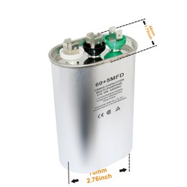 CBB65 Oval Start Capacitor with Dual Run Function, 60+5 uF ±5% 440VAC Combination Capacitor for Air Conditioner Units, Fan Motor Start, Heat Pumps, Condensers in Straight Cool Systems (60 + 5 uf, 2)