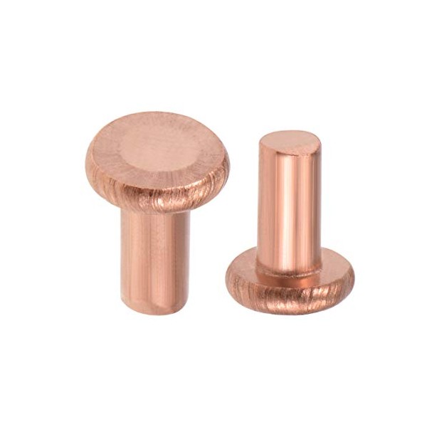 uxcell 100 Pcs 1/8" x 15/64" Flat Head Copper Solid