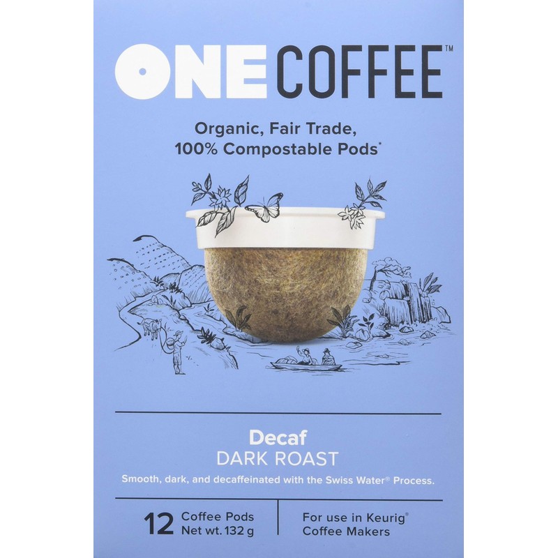 OneCoffee Organic Decaf Dark Roast 12 Count Single Serve Coffee