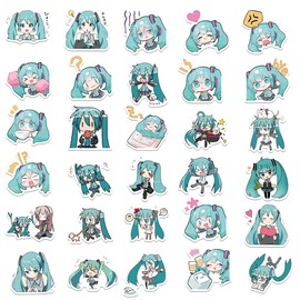 Hatsune Miku/Chibi Miku, Sticker Set, 65 Pieces, Cute, Waterproof Stickers, Brand Stickers, Suitable for Suitcases, Cars, Motorcycles, Helmets, Skateboards, Guitars and More