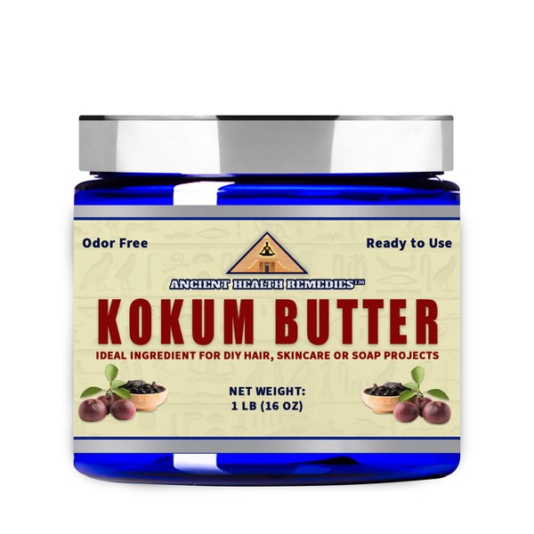 Cosmetic Grade, PURE KOKUM BUTTER JAR/BLOCK. Bulk, Odor Free Alternative to Raw, Soft Butters. Ideal Hard Base for DIY Balms, Creams, Candle and Hand Creams (INDIA) (16 OZ)