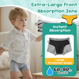 CARER Healthcare Incontinence Pregnancy Carer Washable Incontinence Underwear for Boys with Front Absorbency 80ml Kids Incontinence Boxer Briefs Reusable Cotton Leak Proof Underwear for Teen Boys Age 4-18, 3pk XL (Black, Gray, Green)
