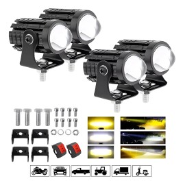 4 Pzs Faros Luces Led Para Motos Auto Auxiliares Doble Color Transparente