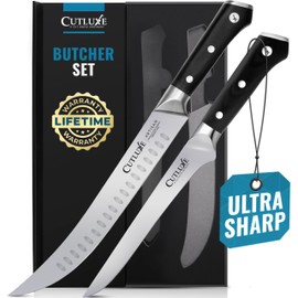 Cutluxe Butcher Knife Set – Cimeter Breaking & Boning Knives for Meat Cutting – Professional Knife, Razor Sharp German Steel, Full Tang, Ergonomic, Butcher Knives for BBQ – Artisan Series