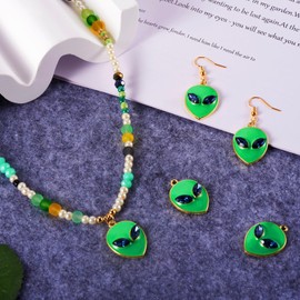 Spritewelry 20pcs Enamel Alien Charms Green Alien Pendants with Rhinestone Cute Alien Head Dangle Charm for Mother's Day Earrings Bracelet Necklace Keychain Keepsake Box Decor