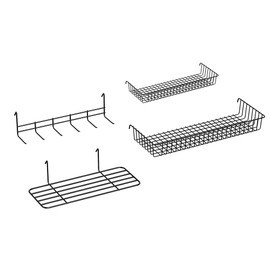 RCZSCBK Grid Wall Accessories Set, Large and Small Baskets, Straight and Hook Racks, Wire Grid Storage Organizer