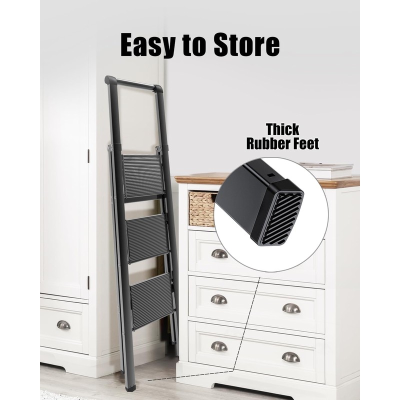 SOLADDER 3 Step Ladder, Slim Folding Steps Stool with Handrail,