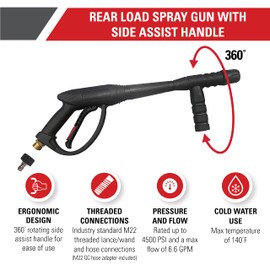 Simpson Cleaning Universal Pressure Washer Gun with Side Assist Handle for Cold Water Machines Use up to 4500 PSI