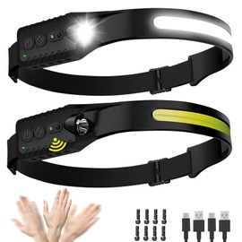 Nessciera Headlamp Rechargeable (2-Pack), LED Head Lamp Flashlight, 230° Wide Beam Headband Light, 400 Lumen Super Bright, Waterproof Headlight, 5 Modes for Running, Fishing, Hiking, Camping