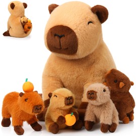 PullCrease 5 Pcs Capybara Stuffed Animals 15.75'' Capybara Mommy with 4 Cute Babies Set Soft Capybara Plushies Stuffed Toys for Girls Boys Gifts Birthday Party Favors (Sitting)