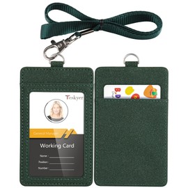 Teskyer Badge Holder with Lanyard, Leather ID Name Badge Card Holder with Lanyard for ID Badges, Vertical, Starry Dark Green