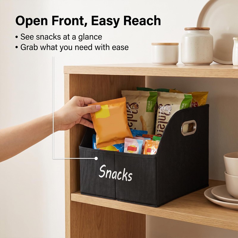 Snack Organizer for Countertop, Large Fabric Snack Basket with Side