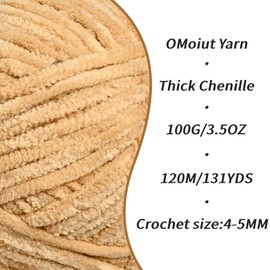 4 Pack Khaki Fluffy Velvet Yarn for Crocheting, Chunky Chenille Baby Blanket Yarn for Crochet, Soft Fuzzy Puzzle Yarn for Knitting, (100g/3.53oz Each) Bulky Thick Amigurumi Crochet Yarns