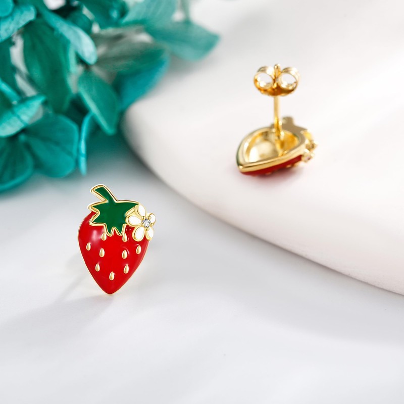 Strawberry Stud Earrings 925 Sterling Silver Strawberry Jewelry Gifts for