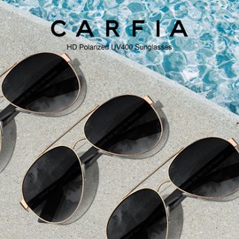 CARFIA Wide Temples Pilot Sunglasses for Men Polarized UV400 Protection Classic Trendy Style Eyewear CA5378