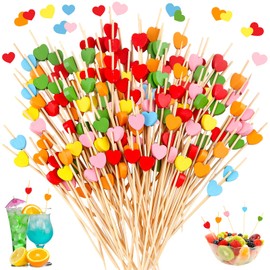 CIYIN 100 x Cocktail Picks, Fruit Skewers, 12 cm Cocktail Sticks with Love Pattern, Wooden Toothpicks for Finger Food, Barbecue, Fruit, Antipasti, Cocktail Decoration