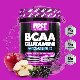 NXT Nutrition BCAA, Glutamine & Vitamin D | BCAAs Amino Acids with Vitamin D3 and L-Glutamine - for Recovery, Gut Health and Muscle Protein Synthesis | 360g - 30 Servings (Apple & Blackcurrant)