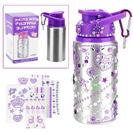 Cutiland Gifts for girls, DIY drinking bottle, back to school gifts for girls, school introduction gift girls, decorate your own water bottle with gemstone stickers (purple version)