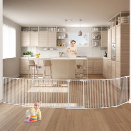 SHYUJAJIE Extra Wide Baby Gate, 30" Tall 189" Wide Configurable Baby Gate Fireplace Safety Fence, Metal Pet Safety Playpen for Toddler/Pet/Dog Christmas Tree Fence (Whtie, 8-Panel)