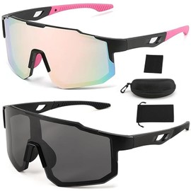 CXJYSD Gafas De Sol Deportivas Para Hombre Y Mujer,Gafas Deportivas Con Espejo Para Ciclismo, Protección Uv400,Bicicleta De Carretera,Senderismo Y Correr (Negro+Negro rosa)