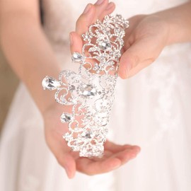 fxmimior Vintage Blue Red Crystals Rhinestones Crown Tiara For Women Bridal Crown Wedding Birthday Prom Queen Pageant Hair Accessories (Silver)