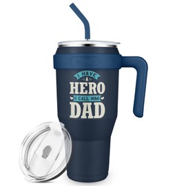 Sursip Father Day Gift-40 oz Tumbler for Dad/Father, Tumbler with Handle and Straw,Father's Day Gifts,Gifts for Dad/Father,My Hero Dad(Dark Blue)