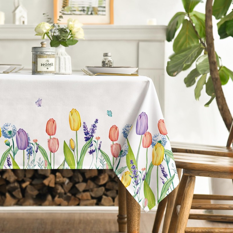 Artoid Mode Lavender Tulip Leaves Spring Table Cloth, Rectangular 140x180