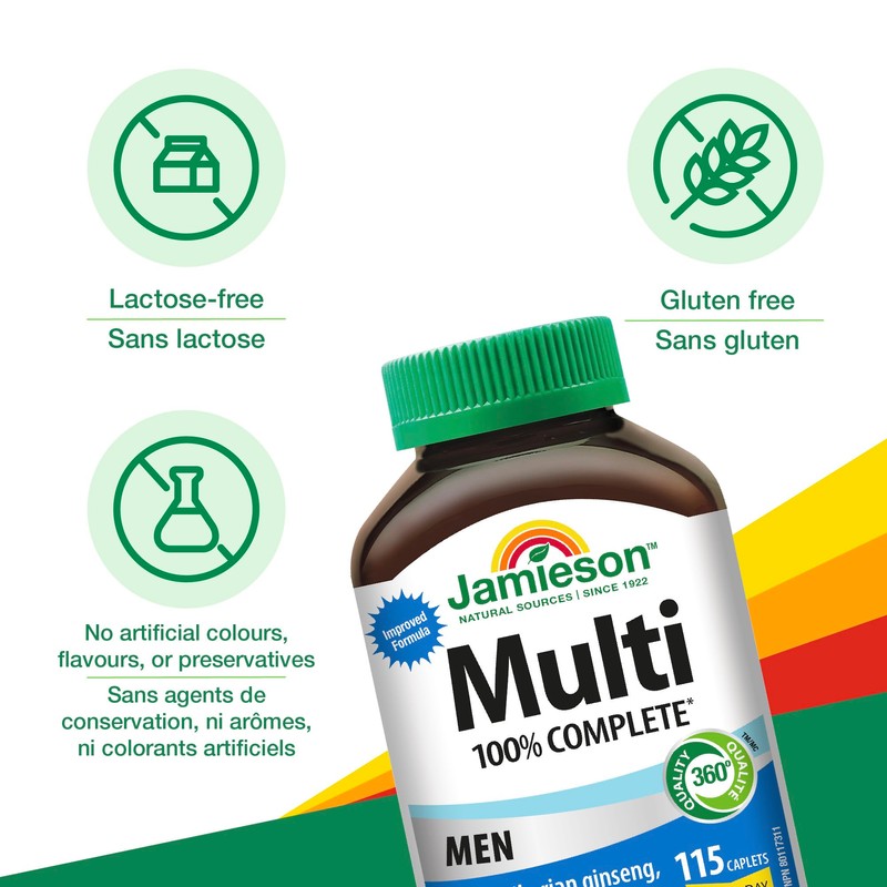 Jamieson 100% Complete Multivitamin for Adult Men, with Siberian Ginseng,