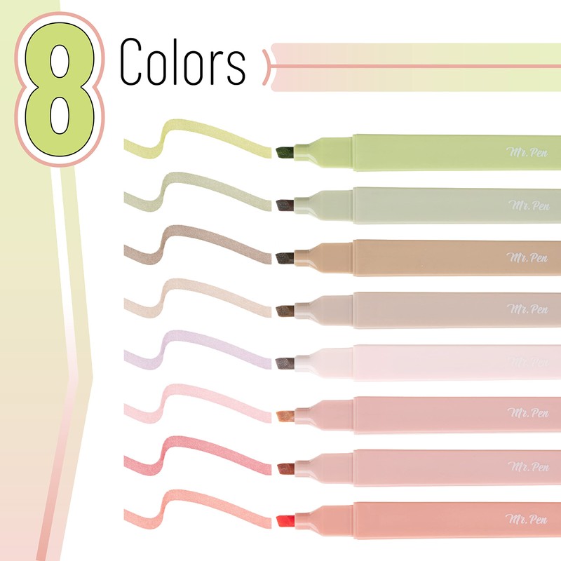 Mr. Pen- Aesthetic Highlighters, 8 pcs, Chisel Tip, Boho Colors,