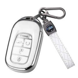 Flensent Key Fob Cover for Honda Soft TPU Car Smart Keys Case Accessories Fit for 2022 2023 Accord Civic HR-V CR-V Pilot Remote Key 5 Buttons Car Keys Case Shell(White)