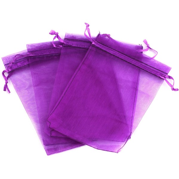MBOX Colorful 4x6" Organza Drawstring Pouch Bag 100pcs (Tyrian Purple)